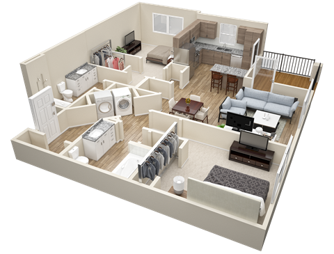 Floor plan for 2 beds, 2 baths, 1146 sqft